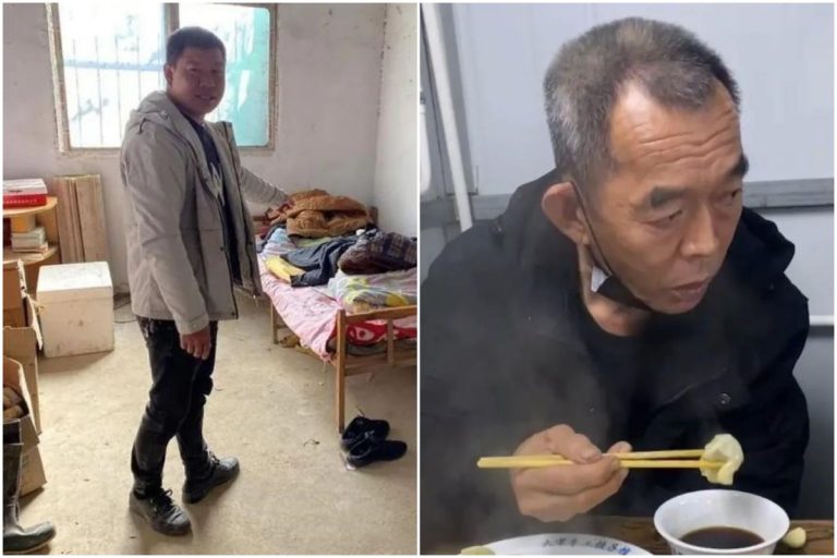 圖左為八十後男子陳小峰，以及聾啞老人都紅江住的房間。圖右為都紅江（圖：澎湃新聞）